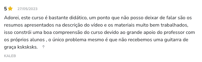 Depoimento do Kaleb sobre o curso de guitarra online Tocando do Zero